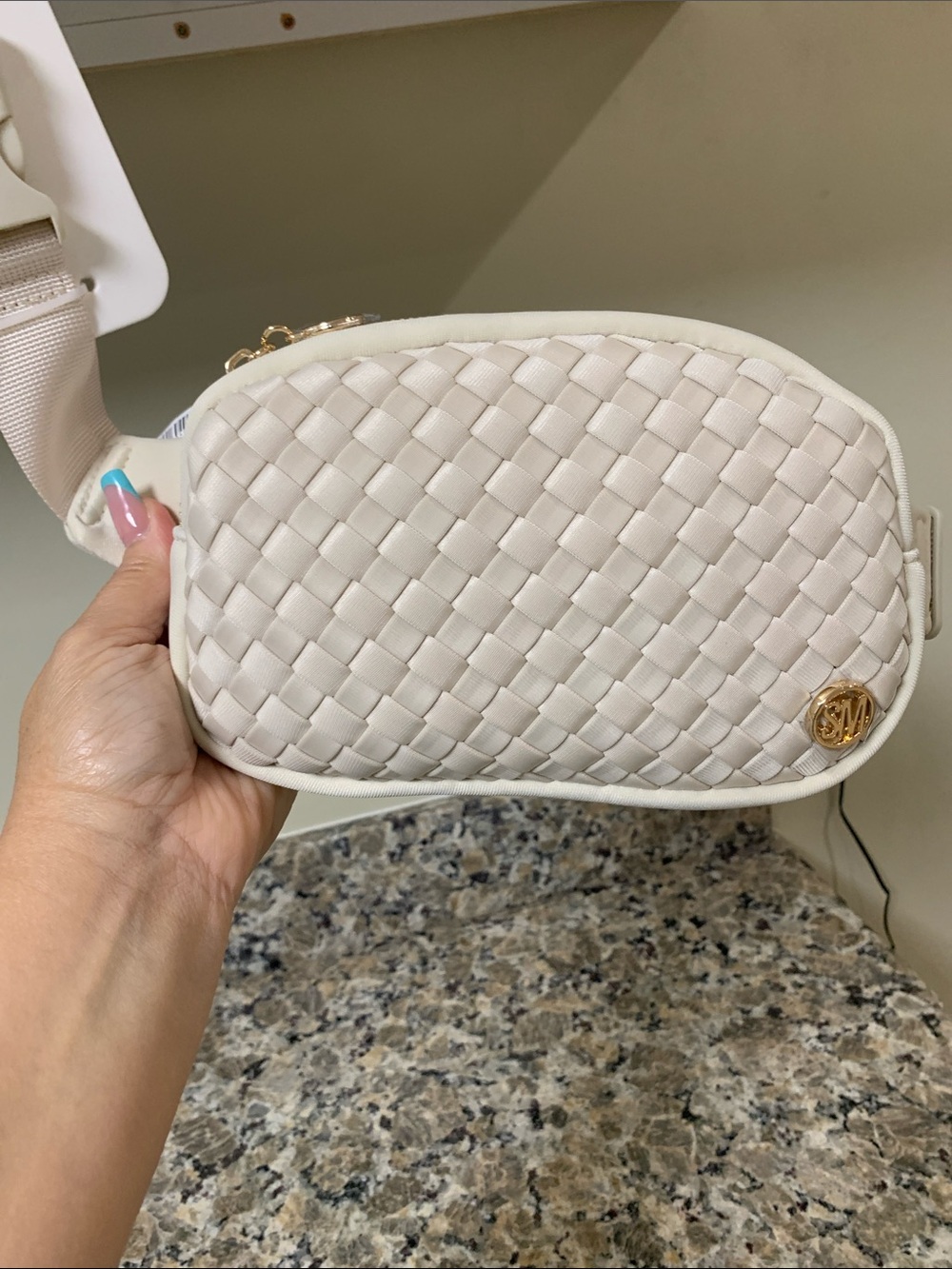 Steve Madden Cream Woven Crossbody Belt Bag Nylon like material